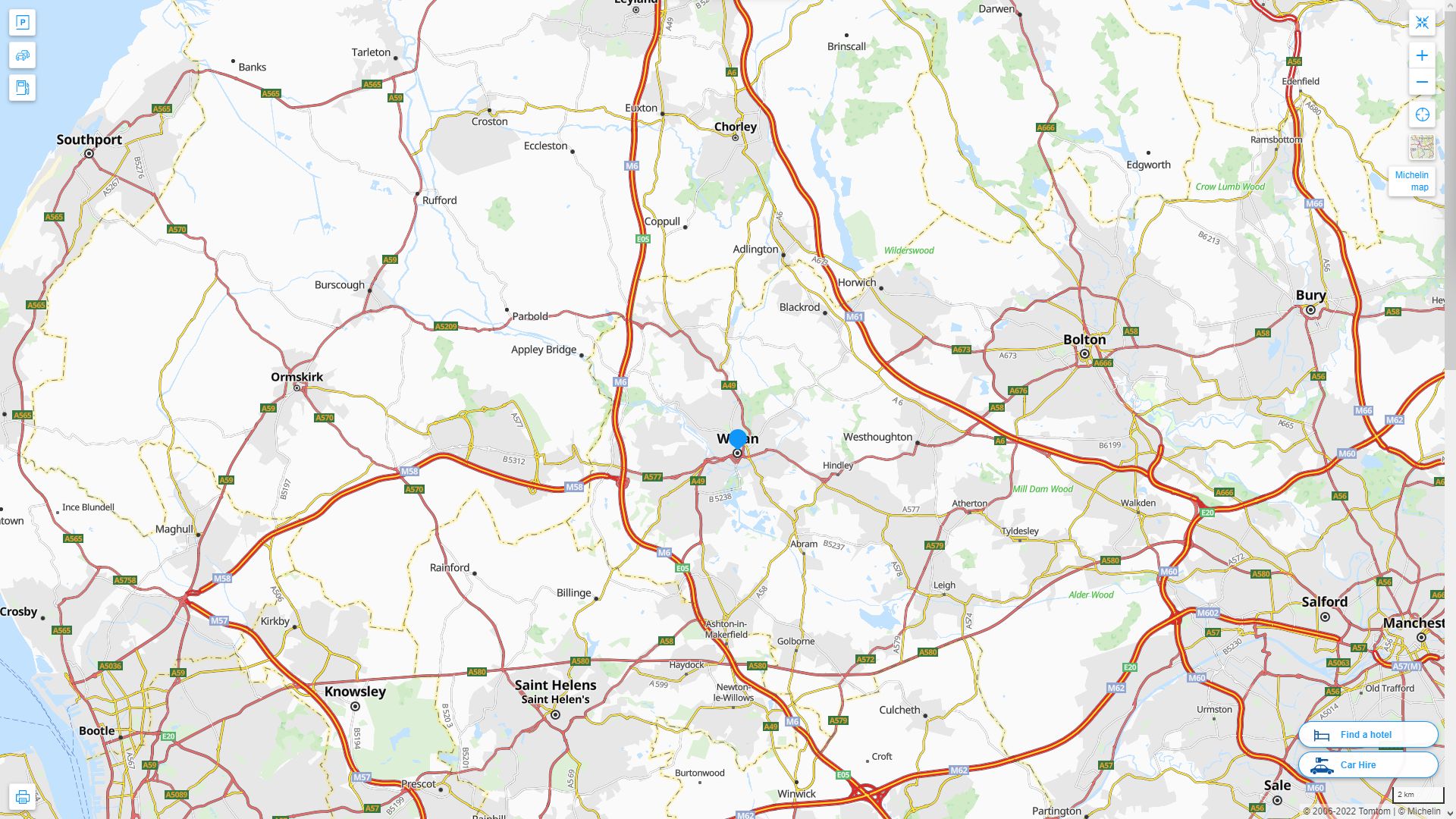 Wigan Royaume Uni Autoroute et carte routiere
